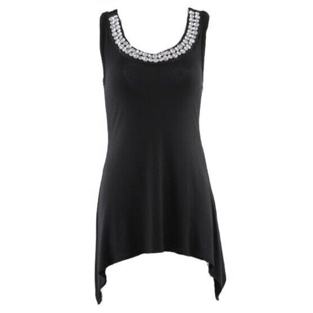 Magenta Sz S Black Silver Rhinestone Spandex Rayon Tie Back Top